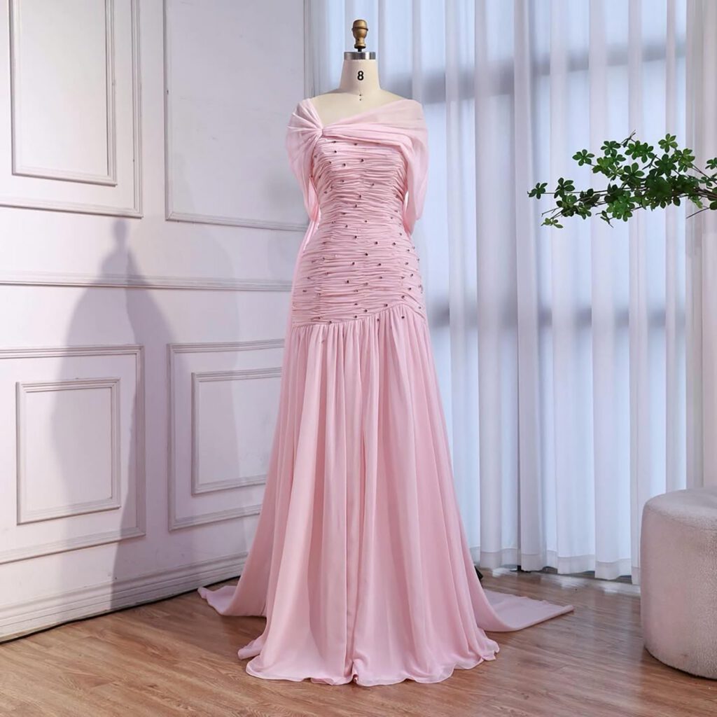 Nove Dress Pink Beaded Chiffon A-Line Evening Dress