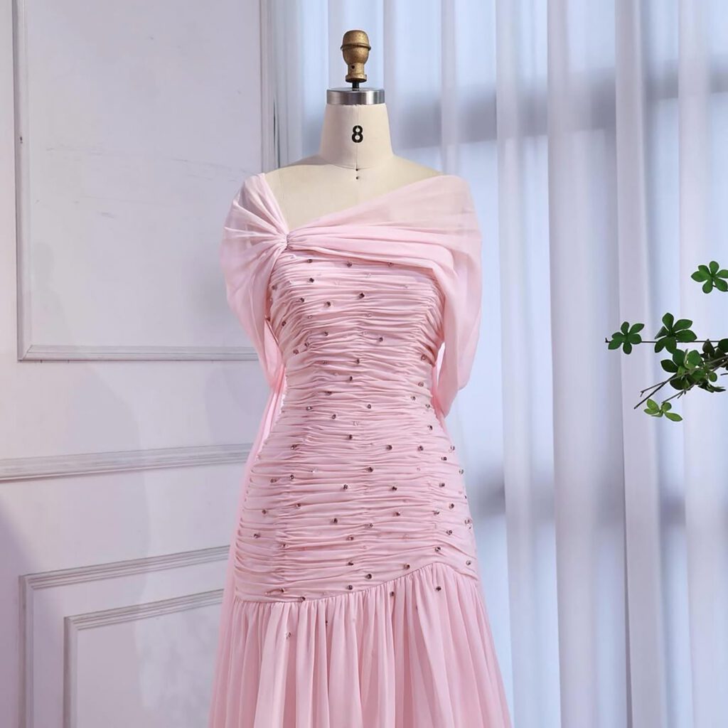 Nove Dress Pink Beaded Chiffon A-Line Evening Dress