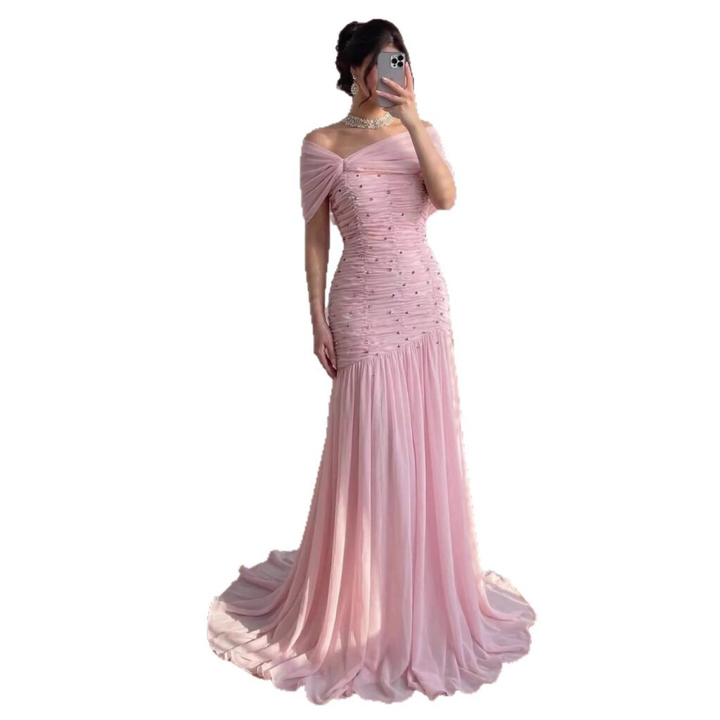 Nove Dress Pink Beaded Chiffon A-Line Evening Dress