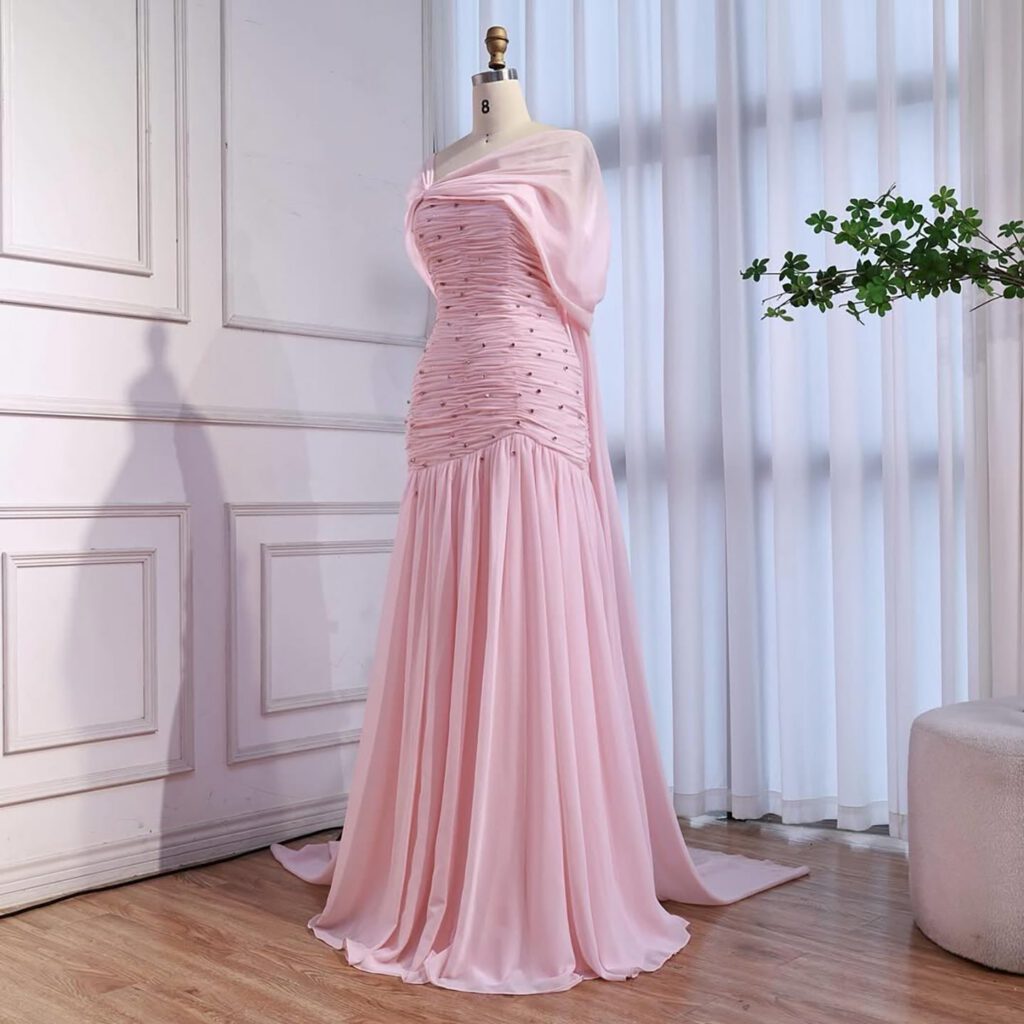 Nove Dress Pink Beaded Chiffon A-Line Evening Dress