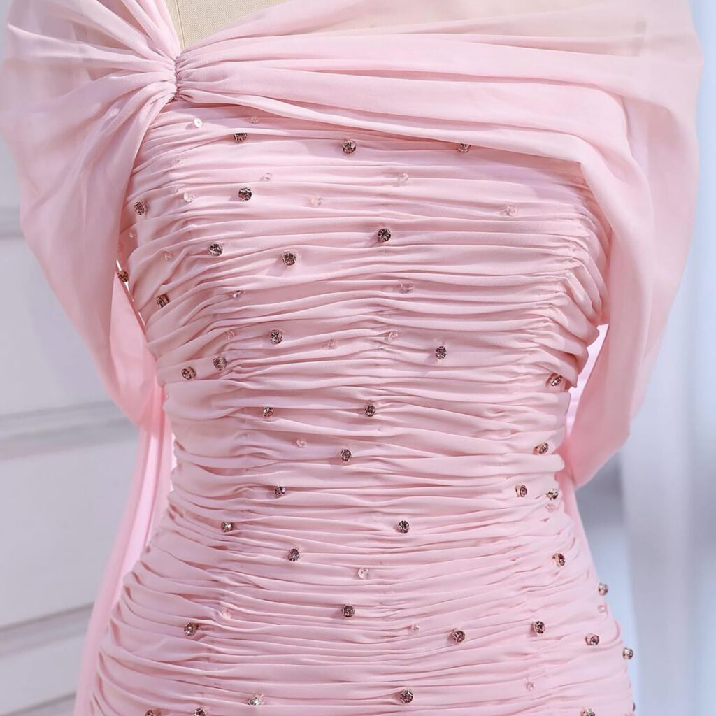 Nove Dress Pink Beaded Chiffon A-Line Evening Dress