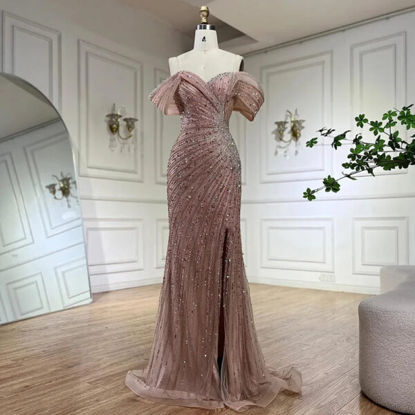Nove Dress Pink Beaded High Slit Mermaid Arabic Evening Dress - Style LA72481 1 - Nove Dress