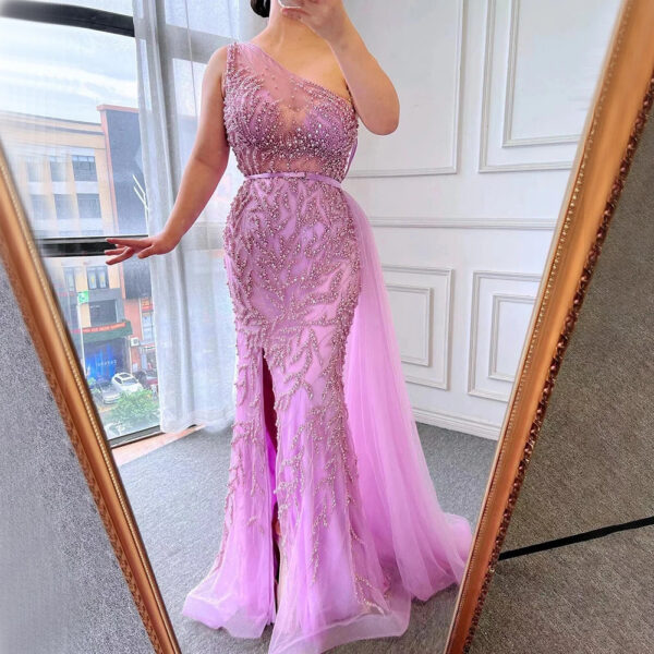 Nove Dress Pink Beaded High Slit Mermaid Evening Dress 1 - Nove Dress