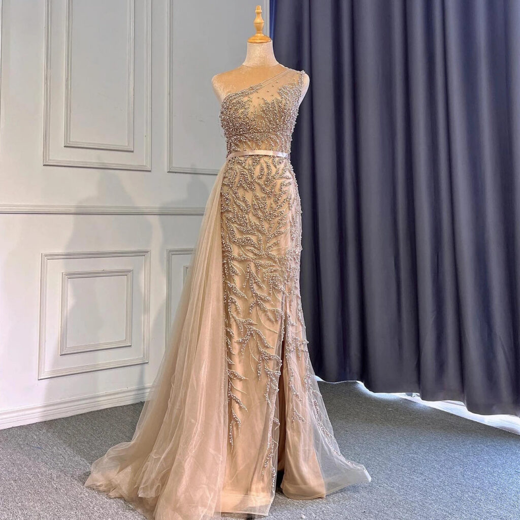 Nove Dress Pink Beaded High Slit Mermaid Evening Dress