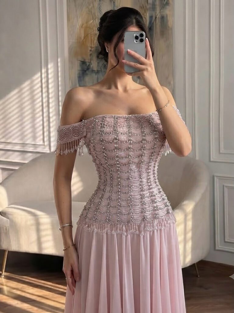 Nove Dress Pink Beaded Lace A-Line Evening Dress