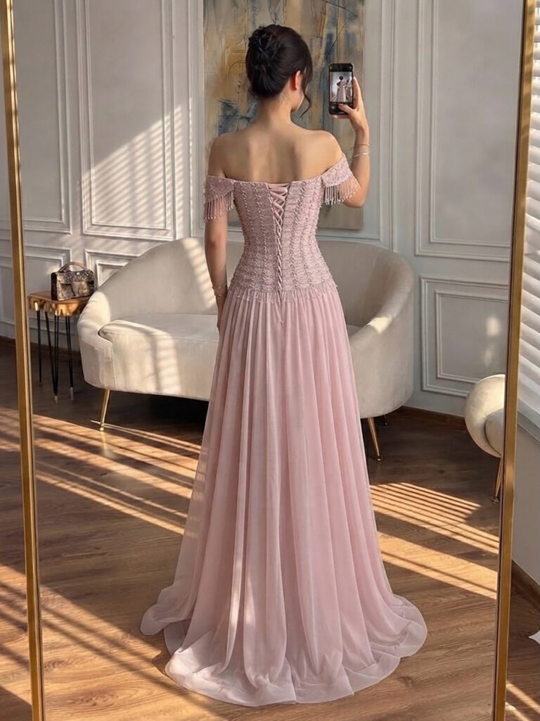 Nove Dress Pink Beaded Lace A-Line Evening Dress