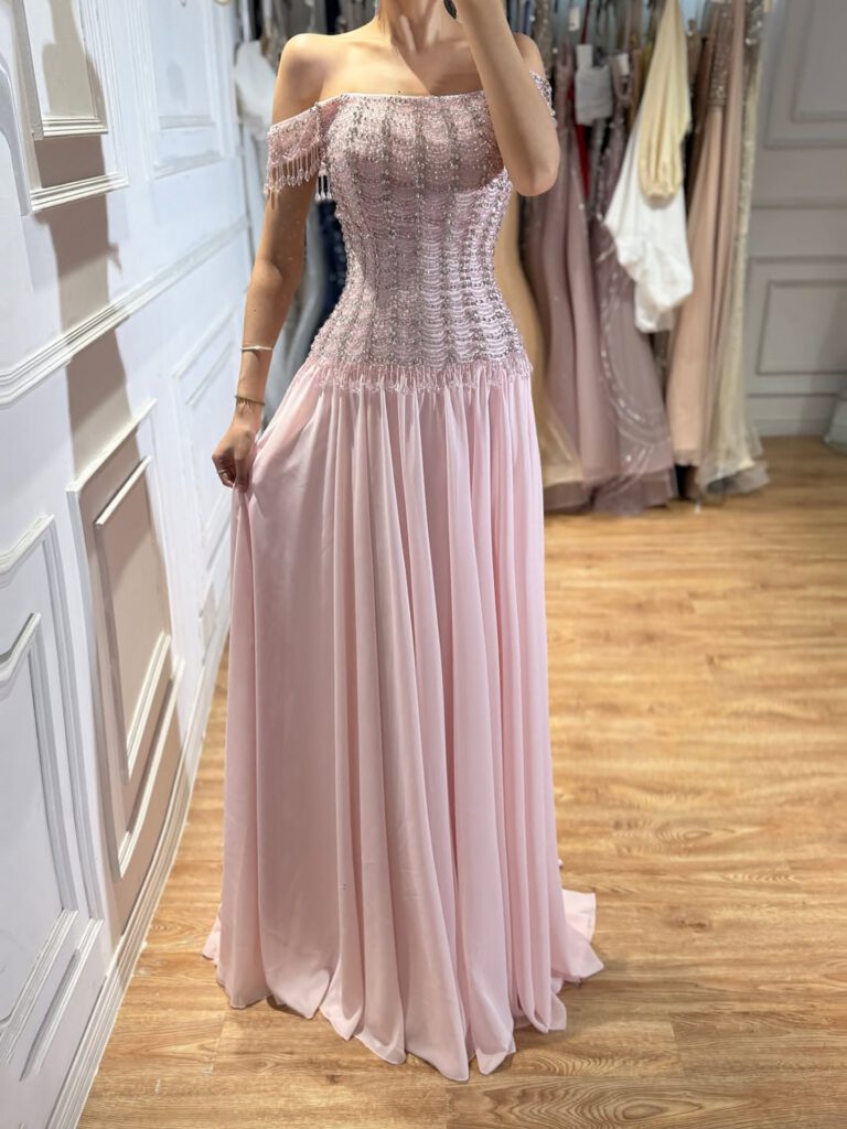 Nove Dress Pink Beaded Lace A-Line Evening Dress