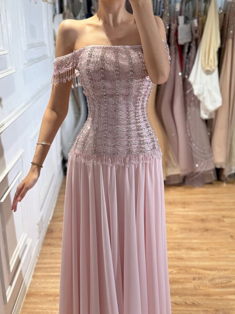 Nove Dress Pink Beaded Lace A-Line Evening Dress