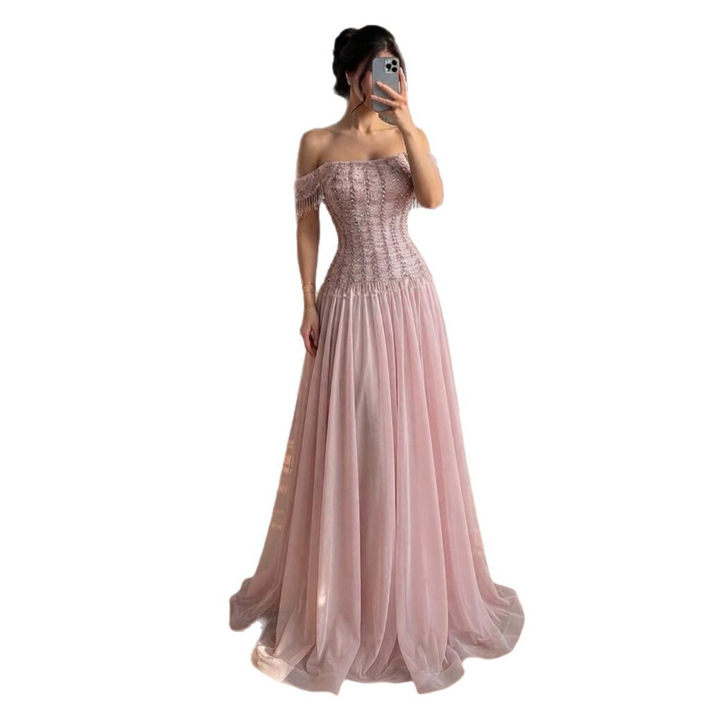 Nove Dress Pink Beaded Lace A-Line Evening Dress