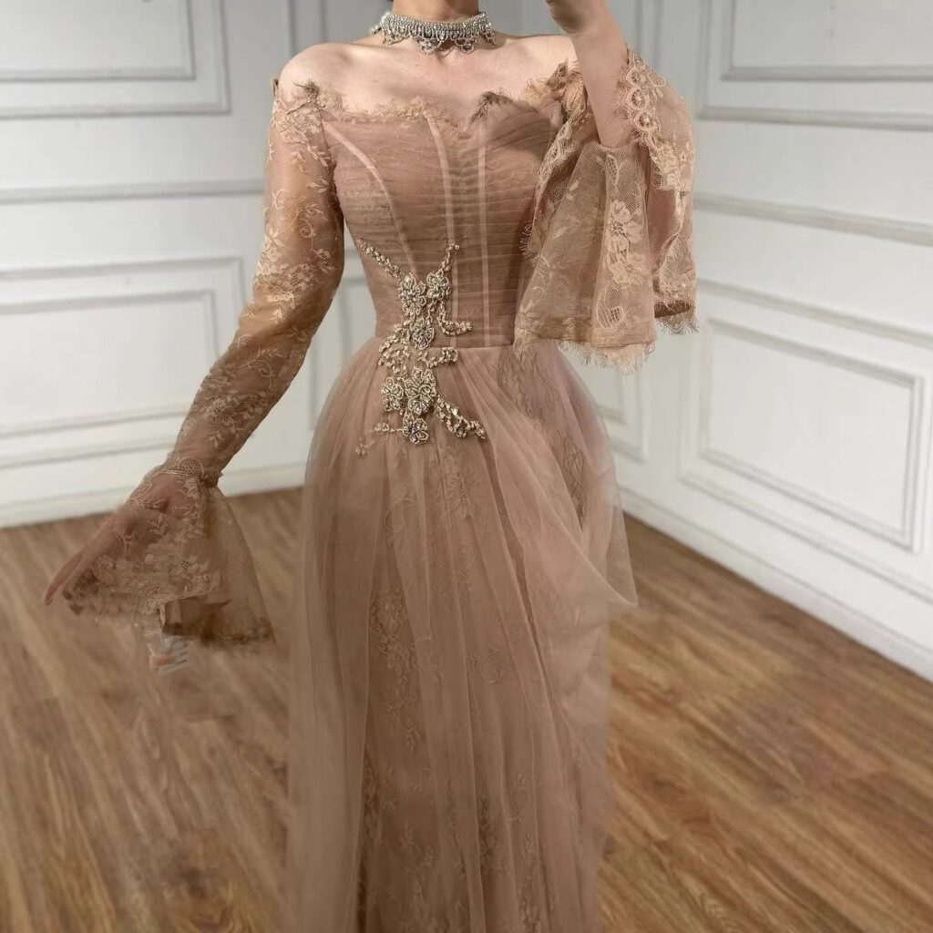 Nove Dress Pink Beaded Lace Mermaid Evening Dress