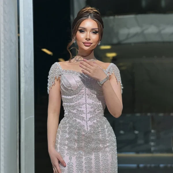 Nove Dress Pink Beaded Mermaid Arabic Evening Dress 1 - Nove Dress