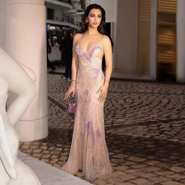 Nove Dress Pink Beaded Mermaid Evening Dress - Style LA72492 1 - Nove Dress