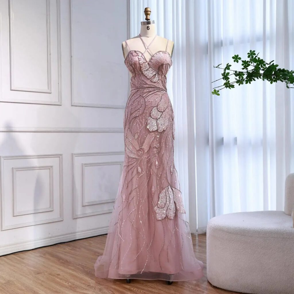 Nove Dress rosa Meerjungfrau Abendkleid mit Perlenstickerei