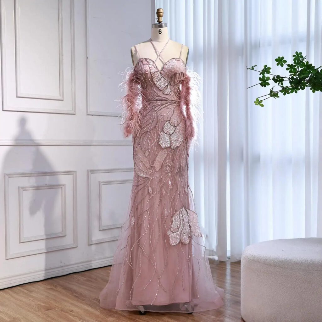 Nove Dress rosa Meerjungfrau Abendkleid mit Perlenstickerei