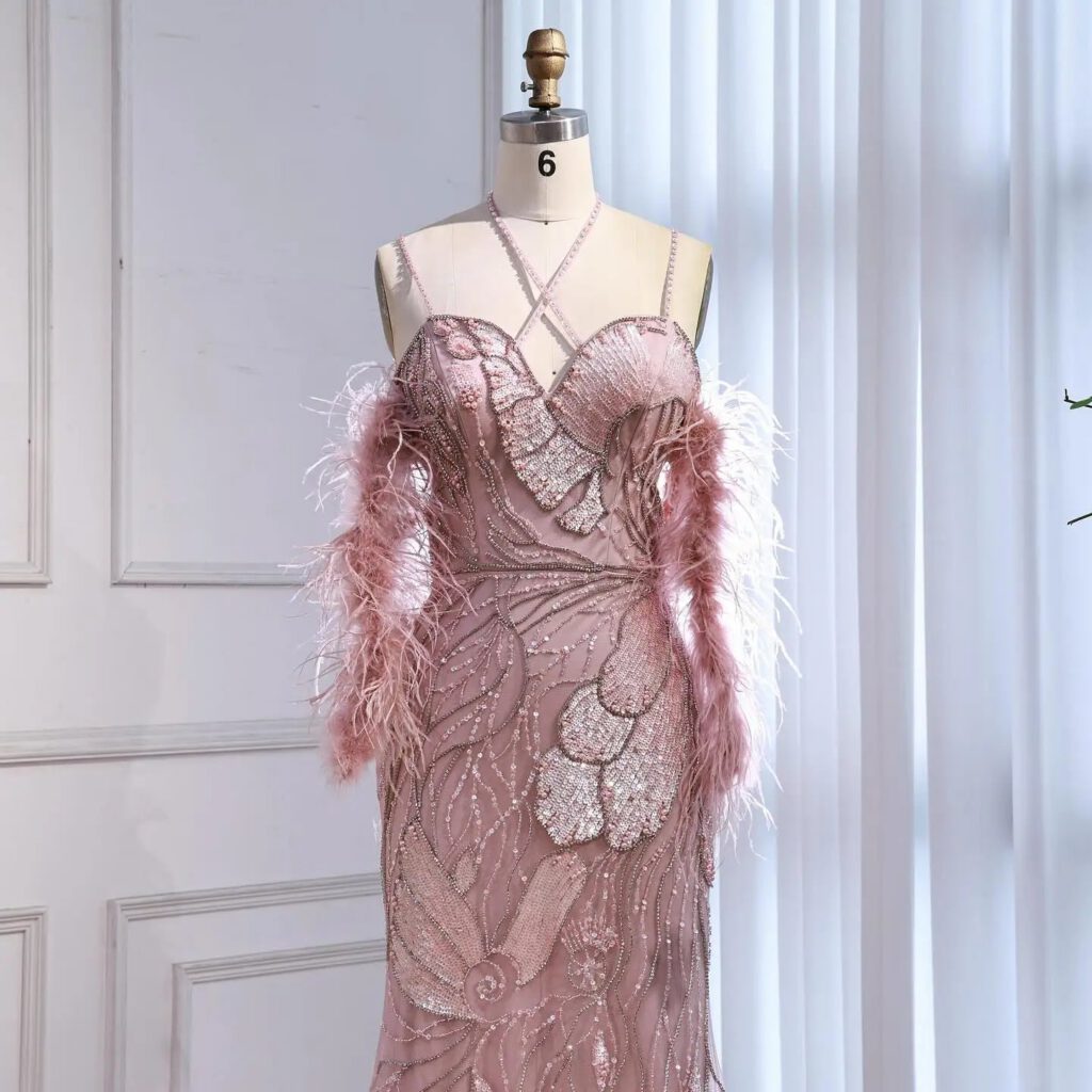 Nove Dress rosa Meerjungfrau Abendkleid mit Perlenstickerei