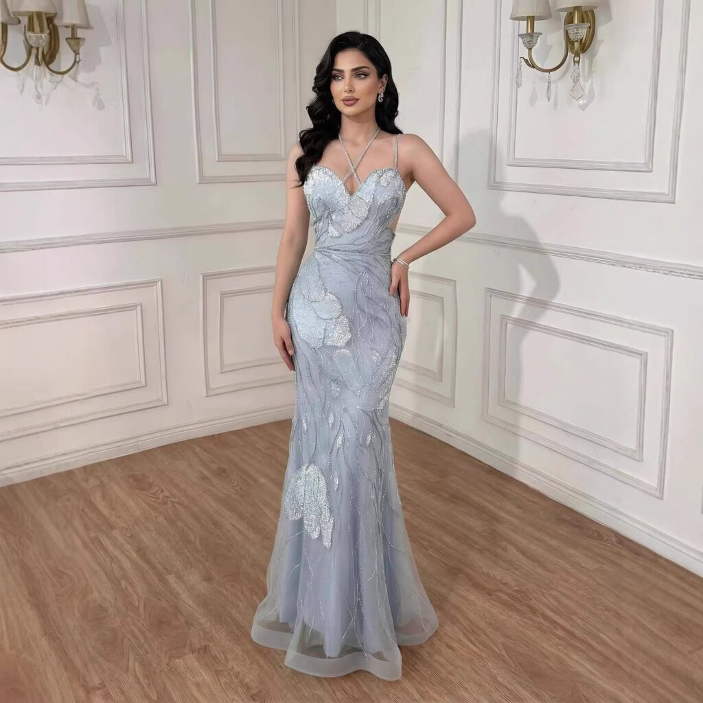Nove Dress rosa Meerjungfrau Abendkleid mit Perlenstickerei