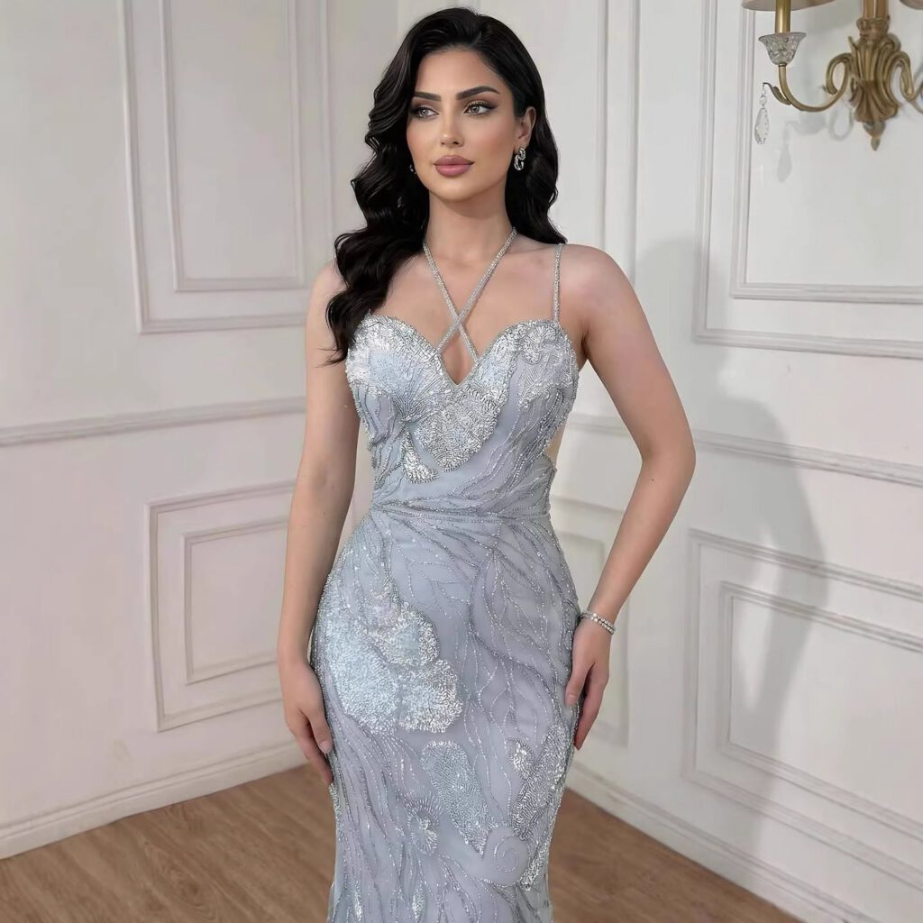 Nove Dress rosa Meerjungfrau Abendkleid mit Perlenstickerei