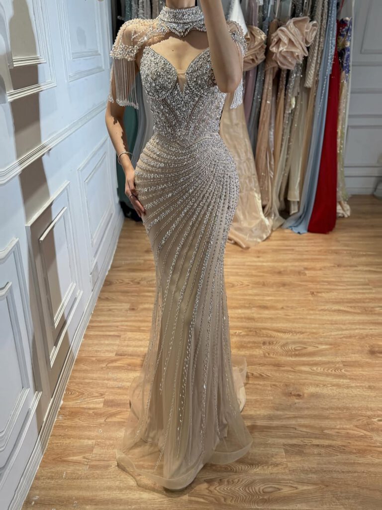 Nove Dress Pink Beaded Mermaid Evening Dress - Style