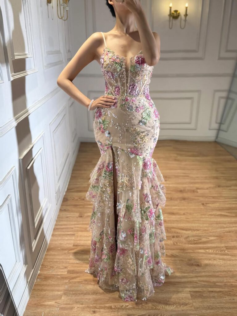 Nove Dress Pink Beaded Mermaid Evening Dress - Style