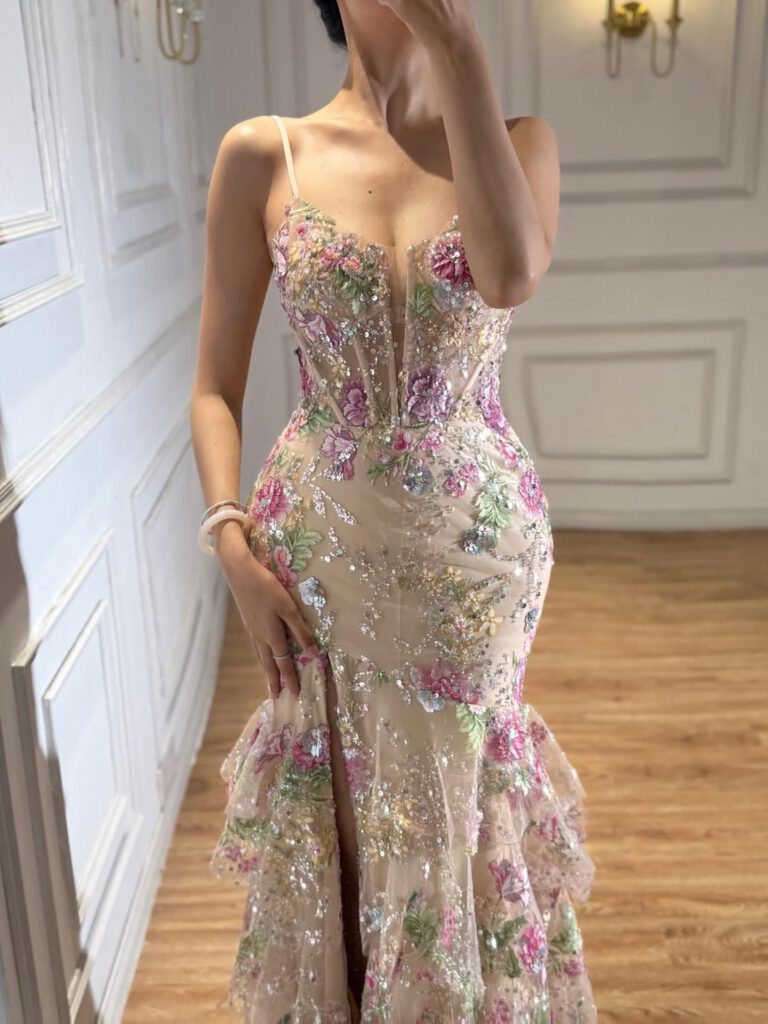 Nove Dress Pink Beaded Mermaid Evening Dress - Style