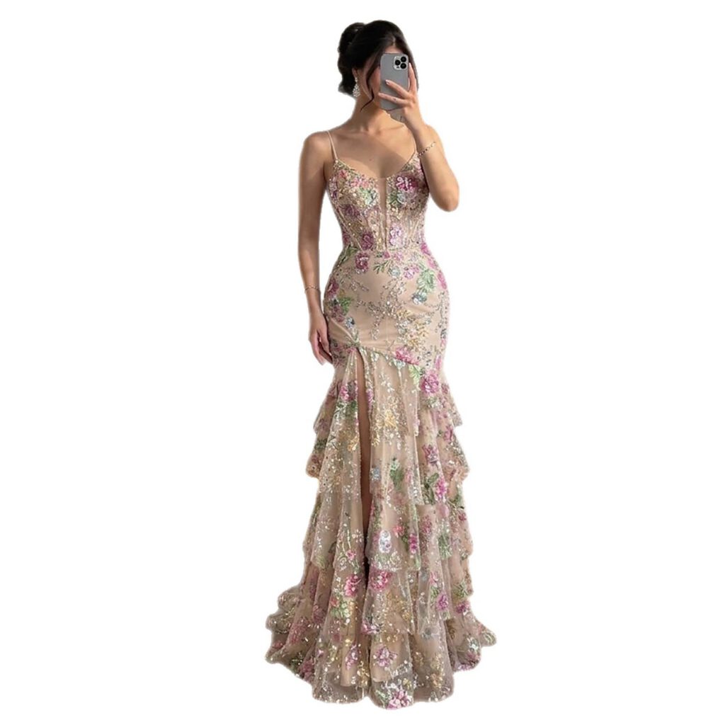 Nove Dress Pink Beaded Mermaid Evening Dress - Style