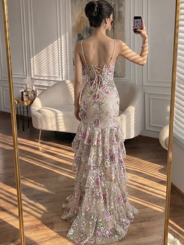 Nove Dress Pink Beaded Mermaid Evening Dress - Style