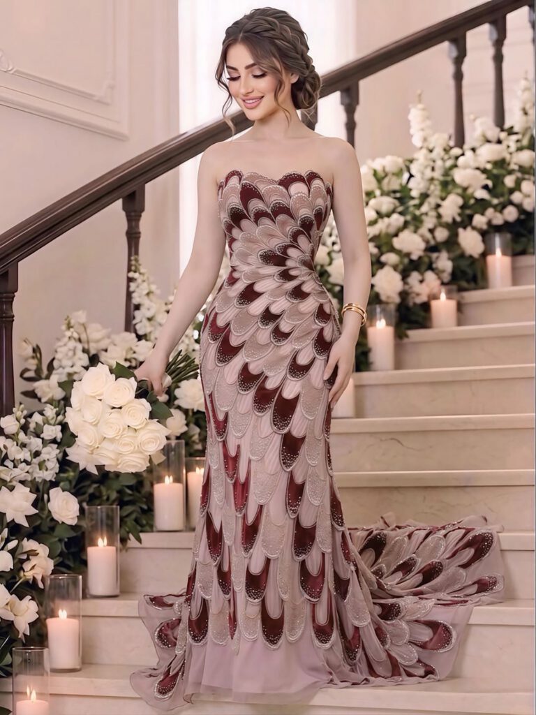 Nove Dress Pink Beaded Mermaid Evening Dress - Style
