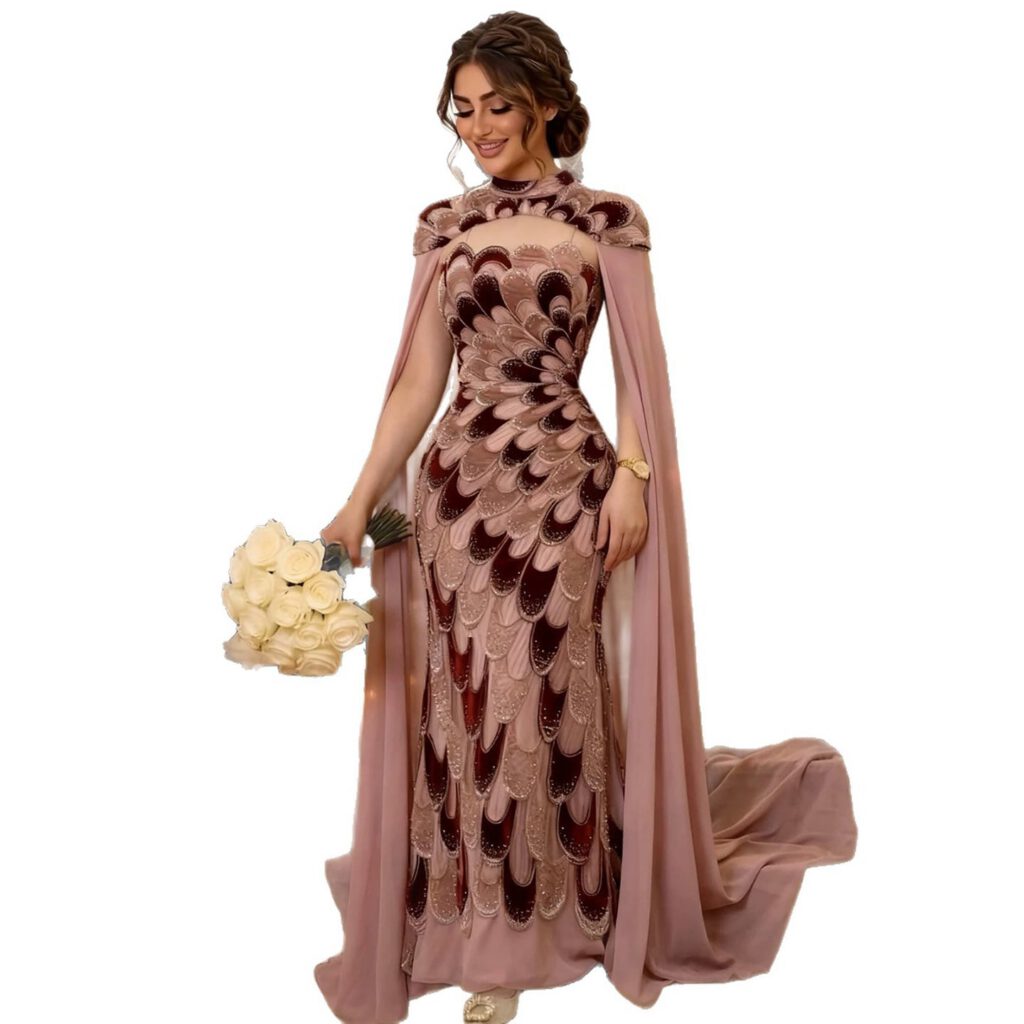 Nove Dress Pink Beaded Mermaid Evening Dress - Style