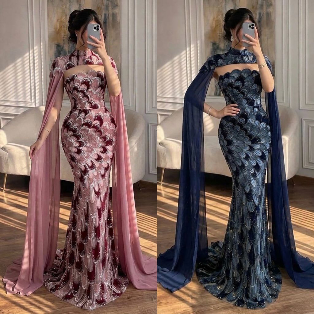 Nove Dress Pink Beaded Mermaid Evening Dress - Style
