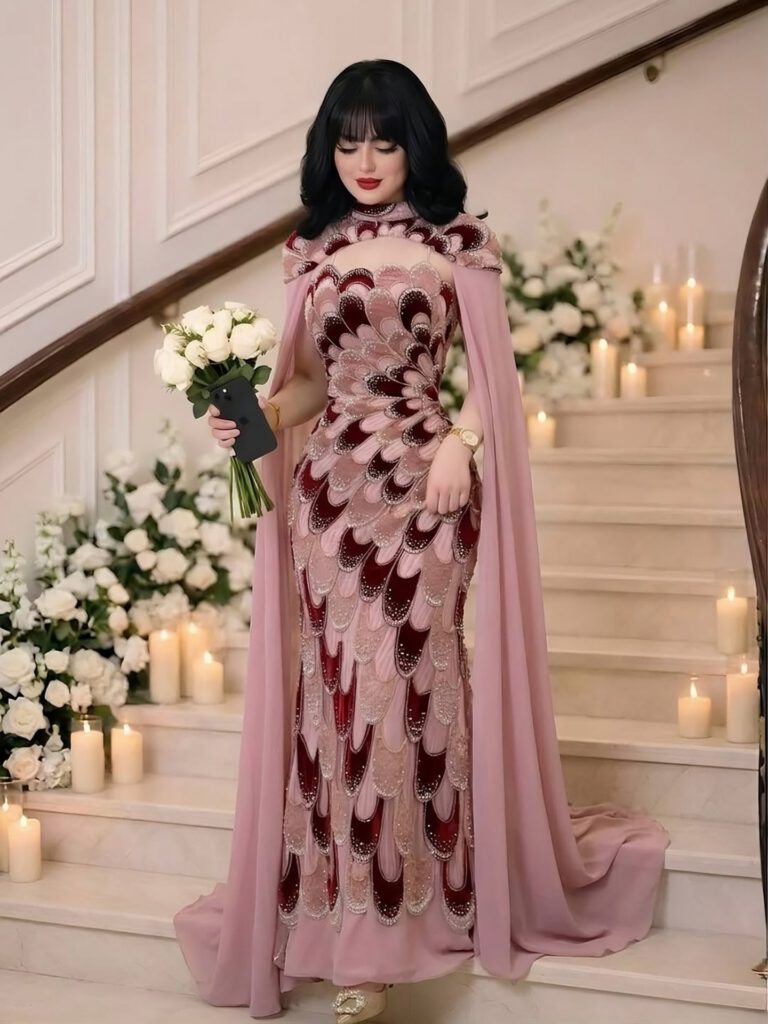Nove Dress Pink Beaded Mermaid Evening Dress - Style