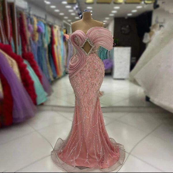 Nove Dress Pink Beaded One Shoulder Mermaid Evening Dress 1 - Nove Dress