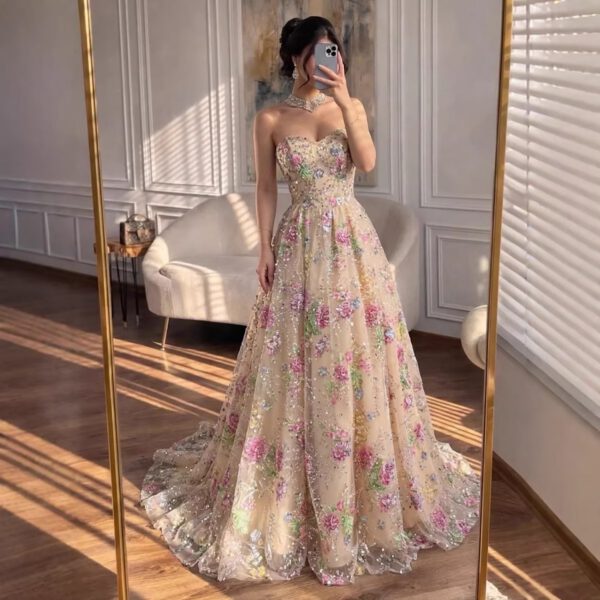Nove Dress Pink Beaded Strapless A-Line Evening Dress 1 - Nove Dress