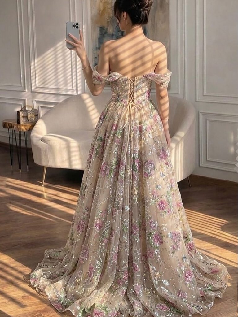 Nove Dress rosa A-Linie Abendkleid mit Perlenstickerei und trägerlosem Schnitt