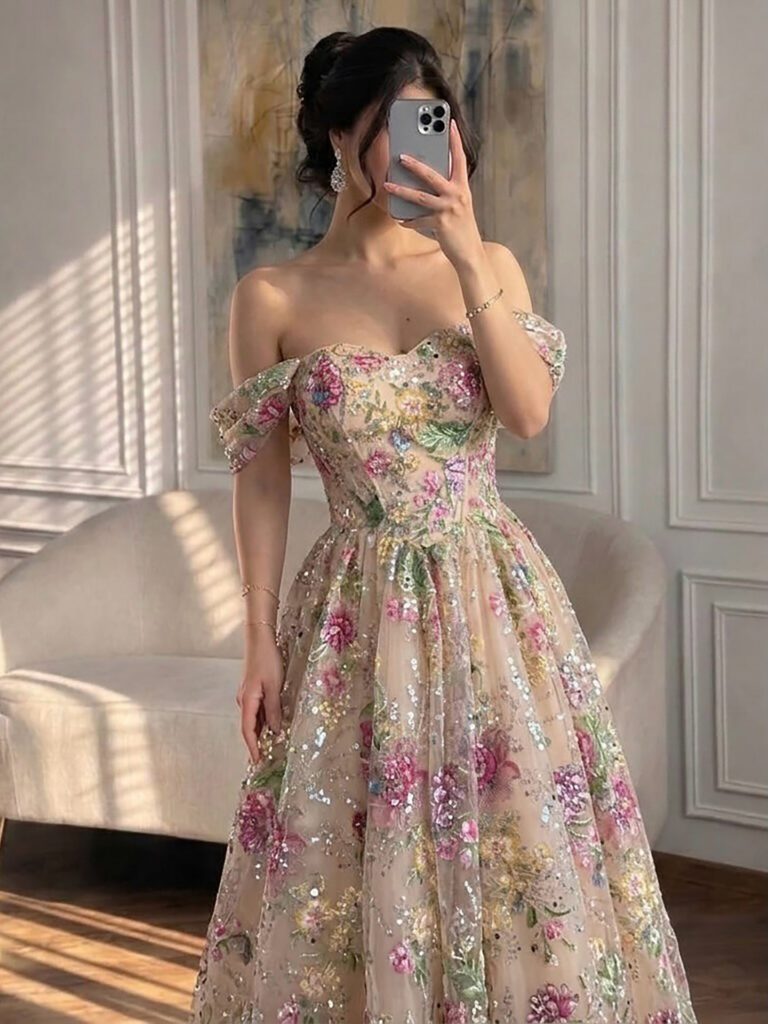 Nove Dress rosa A-Linie Abendkleid mit Perlenstickerei und trägerlosem Schnitt