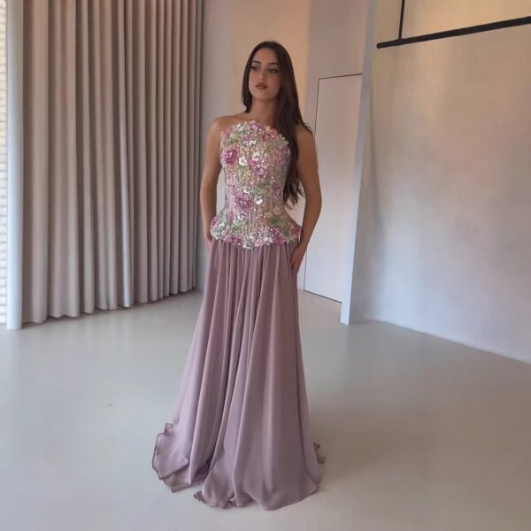 Nove Dress Pink Beaded Strapless Evening Dress 1 - Nove Dress