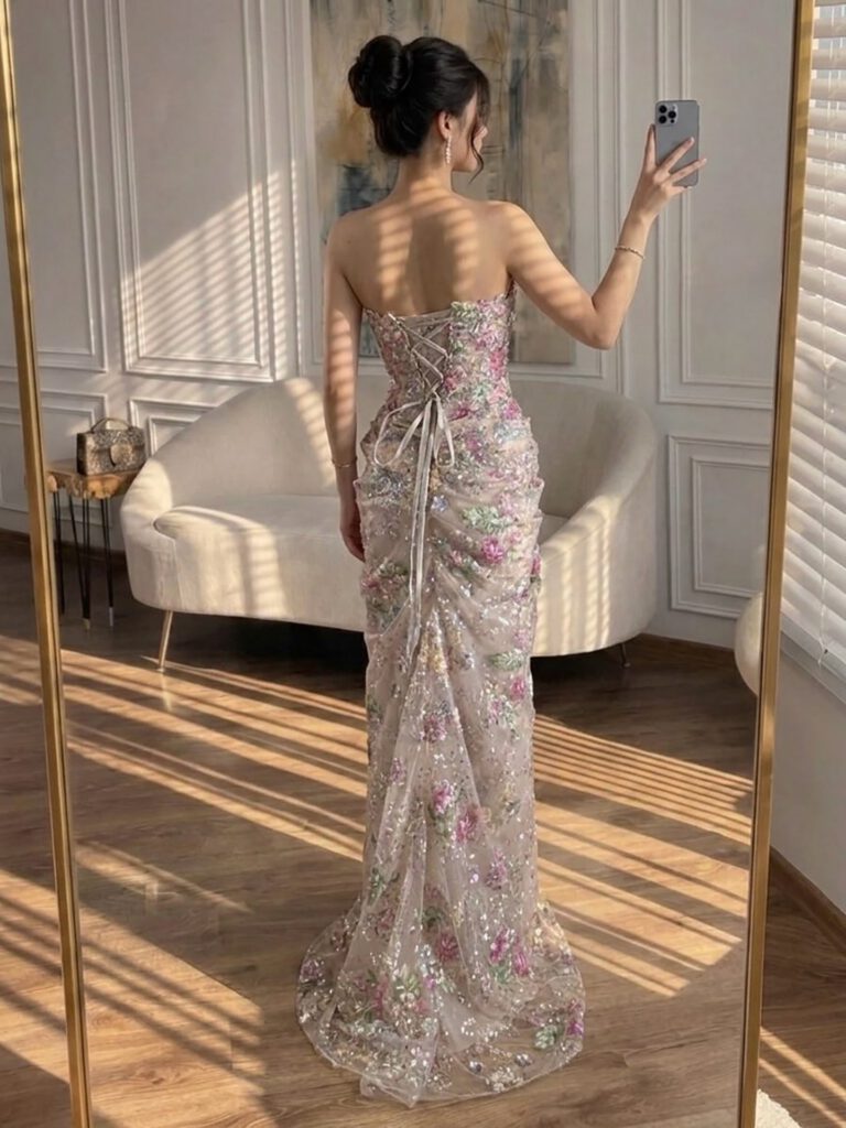 Nove Dress Pink Beaded Strapless Mermaid Arabic Evening Dress