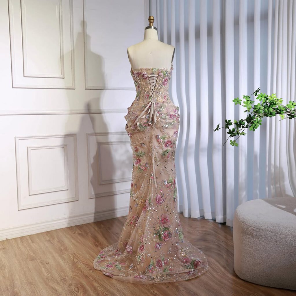 Nove Dress Pink Beaded Strapless Mermaid Arabic Evening Dress