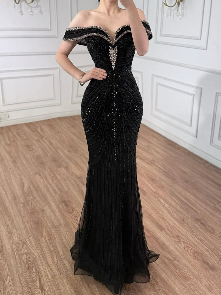 Nove Dress rosa Meerjungfrau Abendkleid mit Perlenstickerei und trägerlosem Schnitt