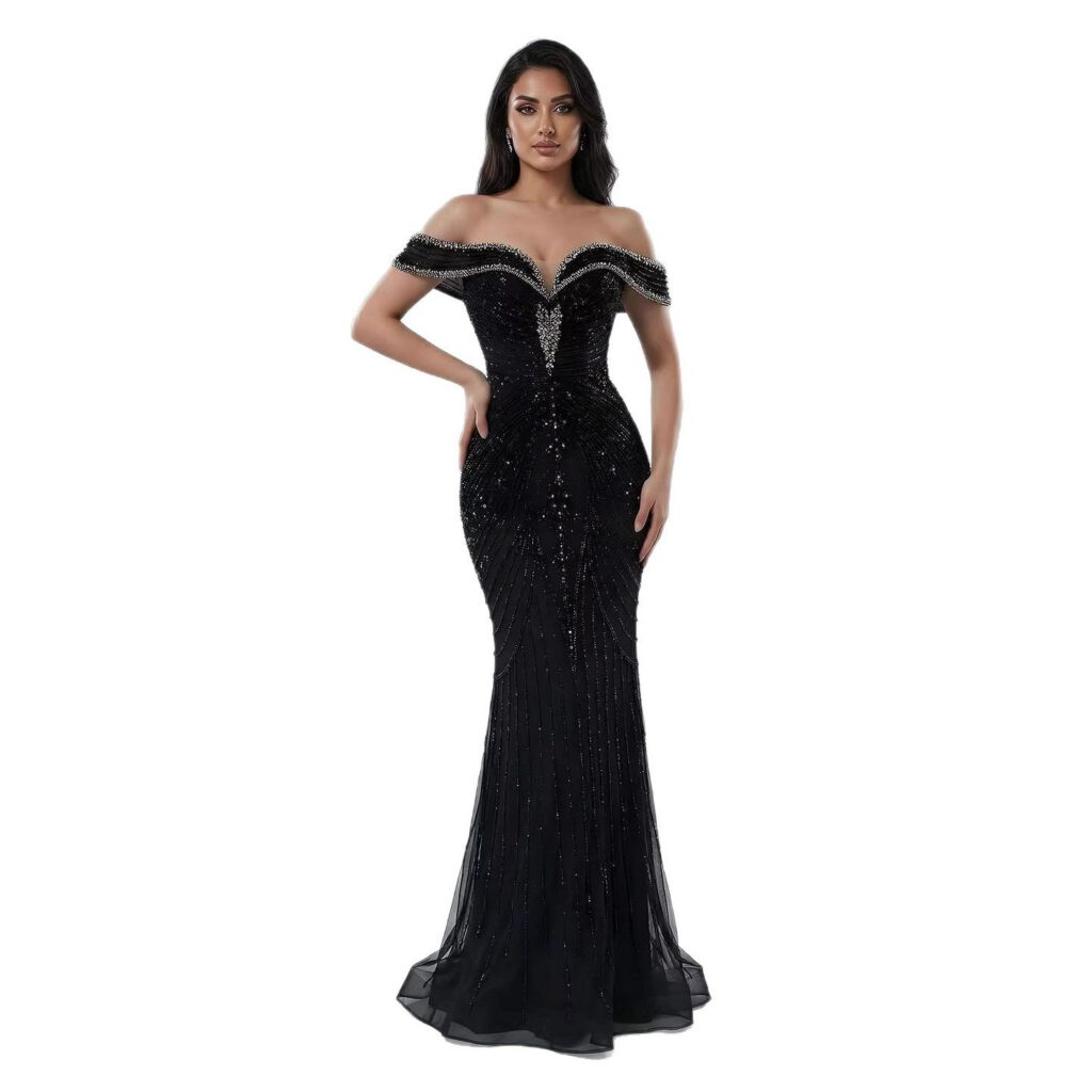 Nove Dress rosa Meerjungfrau Abendkleid mit Perlenstickerei und trägerlosem Schnitt