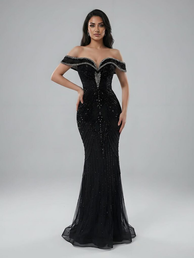 Nove Dress rosa Meerjungfrau Abendkleid mit Perlenstickerei und trägerlosem Schnitt