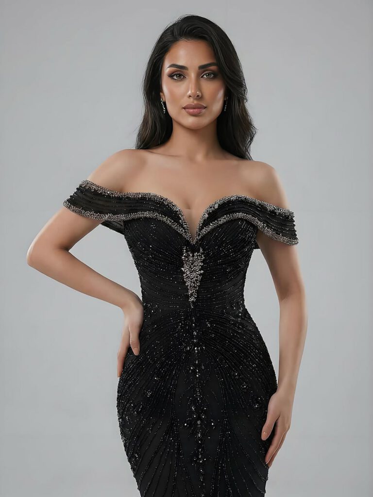 Nove Dress rosa Meerjungfrau Abendkleid mit Perlenstickerei und trägerlosem Schnitt