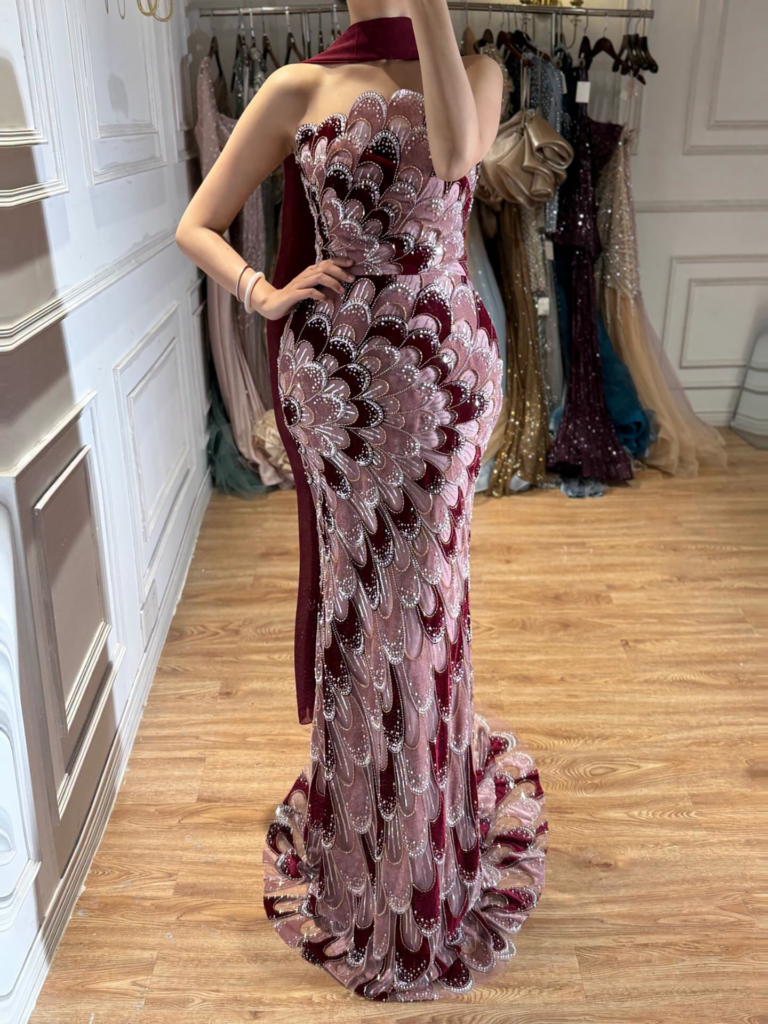 Nove Dress Pink Beaded Strapless Mermaid Evening Dress - Style
