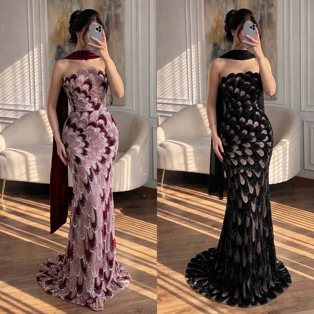 Nove Dress Pink Beaded Strapless Mermaid Evening Dress - Style
