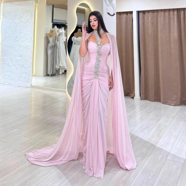 Nove Dress Pink Crystal Beaded Halter Evening Dress 1 - Nove Dress