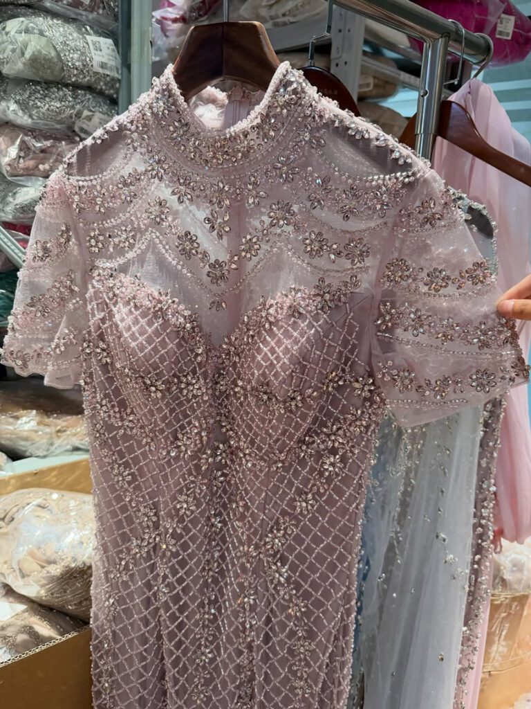 Nove Dress Pink Crystal Beaded High Neck Mermaid Evening Dress