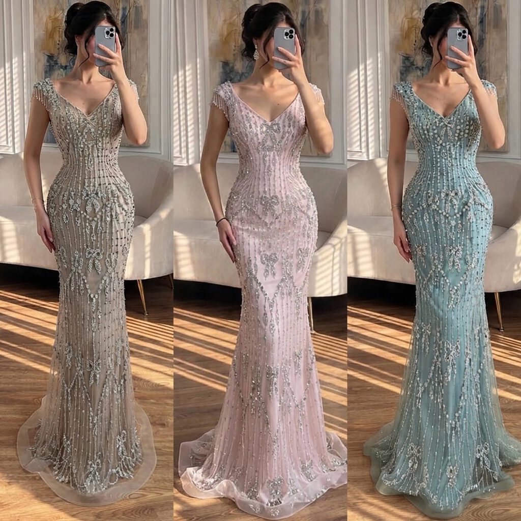 Nove Dress Pink Crystal Beaded Mermaid Evening Dress - Style