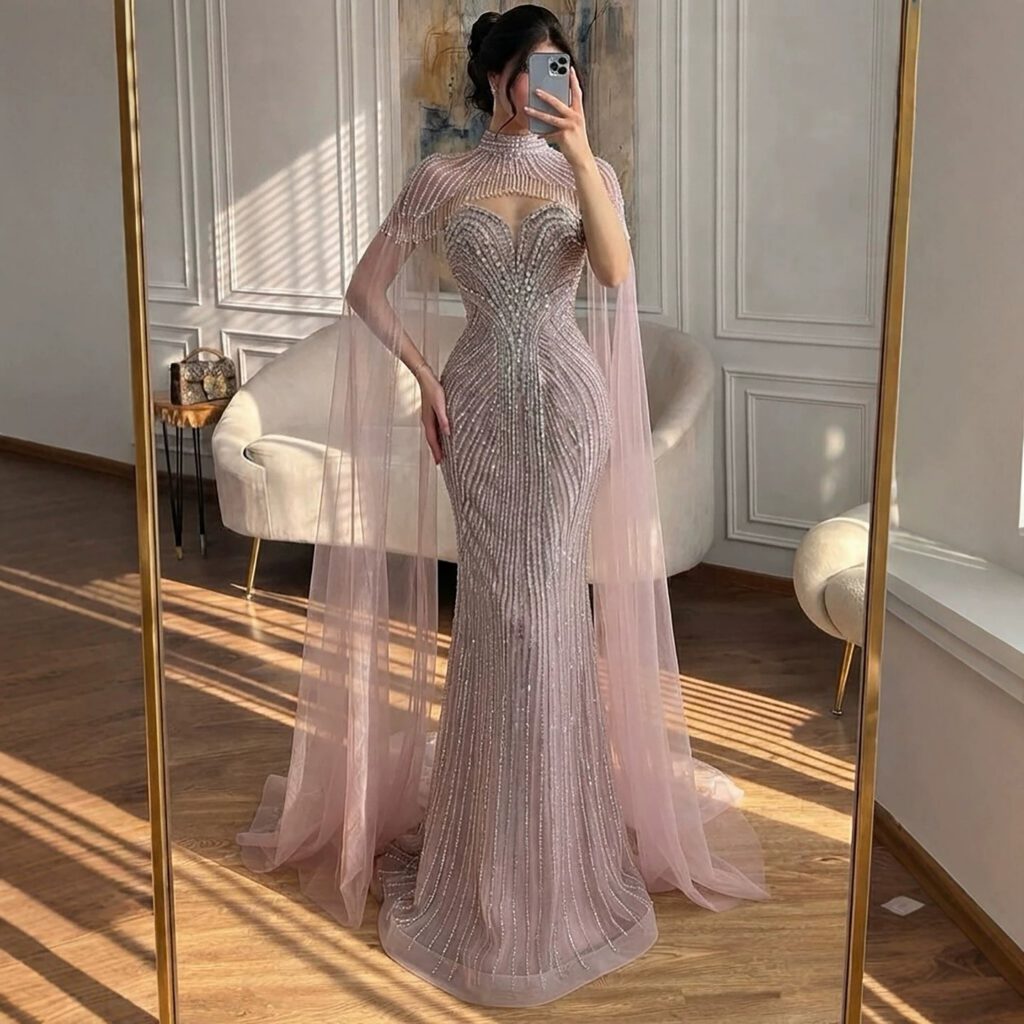 Nove Dress rosa Meerjungfrau Abendkleid mit Kristallbesatz