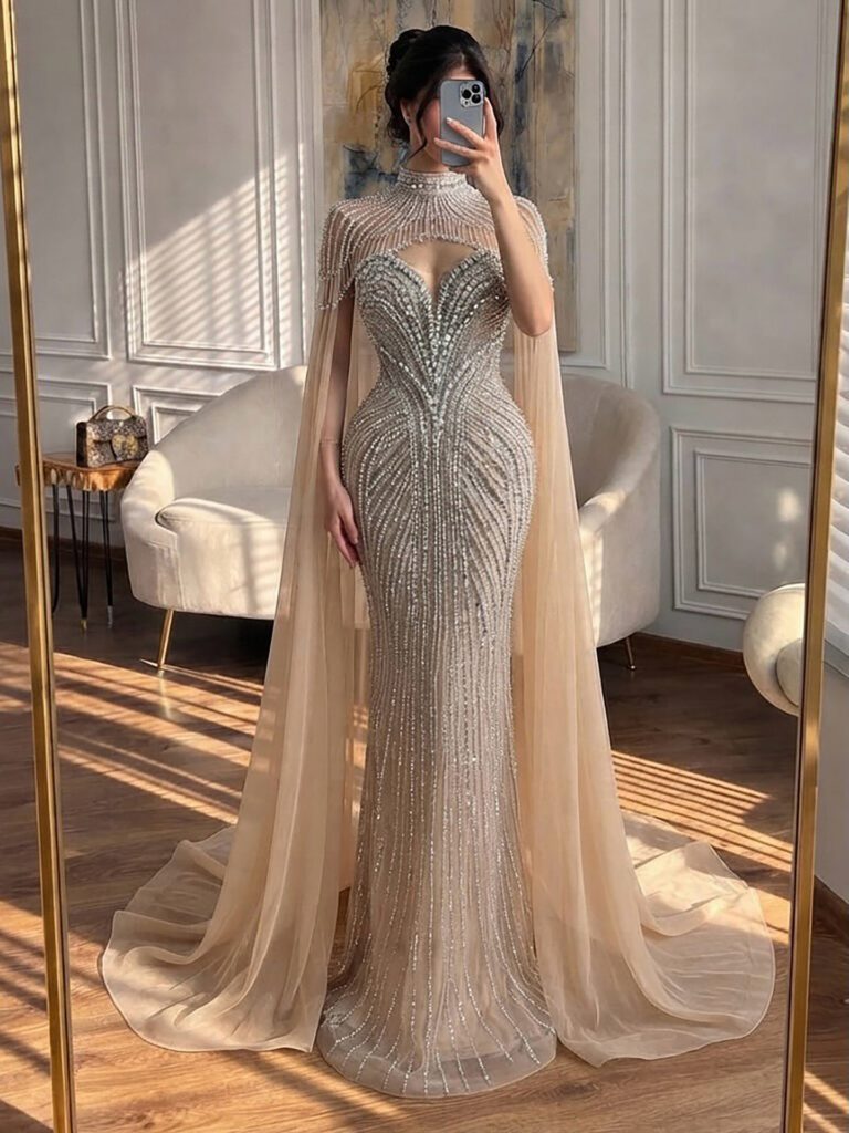 Nove Dress rosa Meerjungfrau Abendkleid mit Kristallbesatz