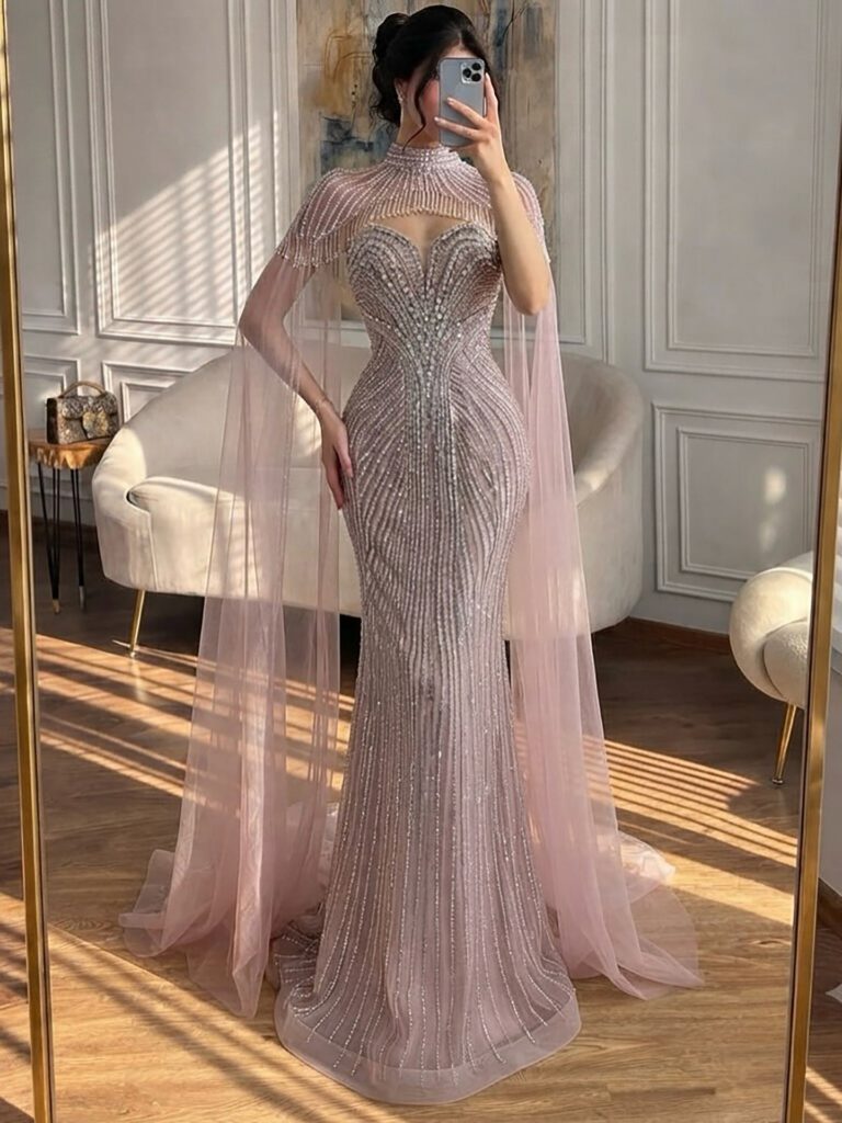 Nove Dress rosa Meerjungfrau Abendkleid mit Kristallbesatz