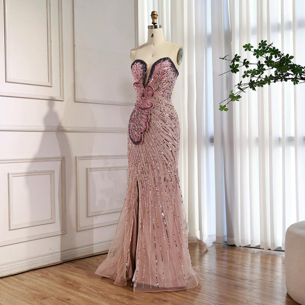 Nove Dress فستان سهرة وردي حورية البحر فتحة عالية عربي